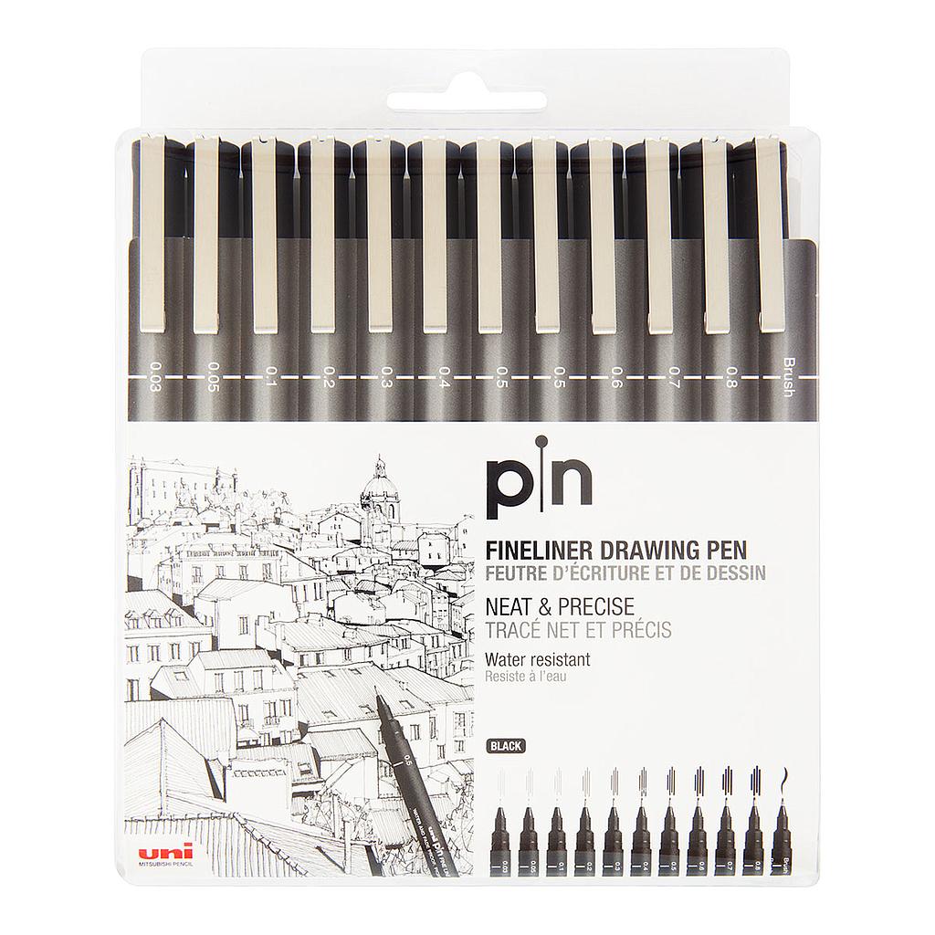 Uni Pin Fine Line Pens 12 Set, Black 