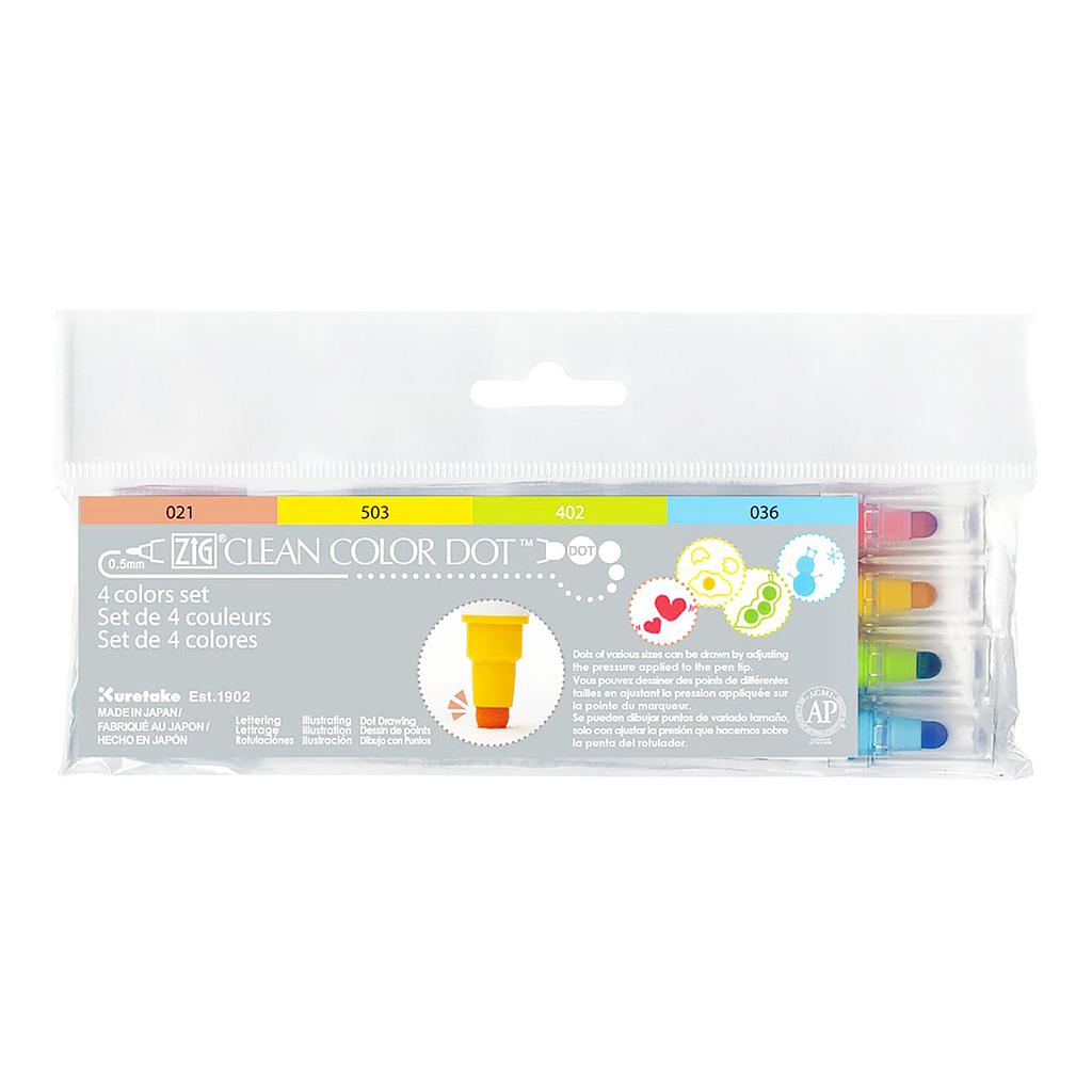 Zig TC61004 Clean Color Dot Dual-Tip Markers, Assorted Color - Pack of  4 